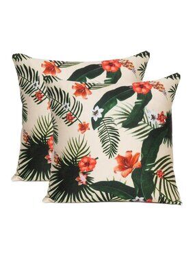 Oussum Cushion Cover Cotton Floral & Tropical Leaf Printed Pillow Case Set of 2